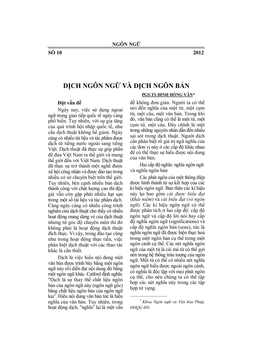 Dịch ngôn ngữ và dịch ngôn bản