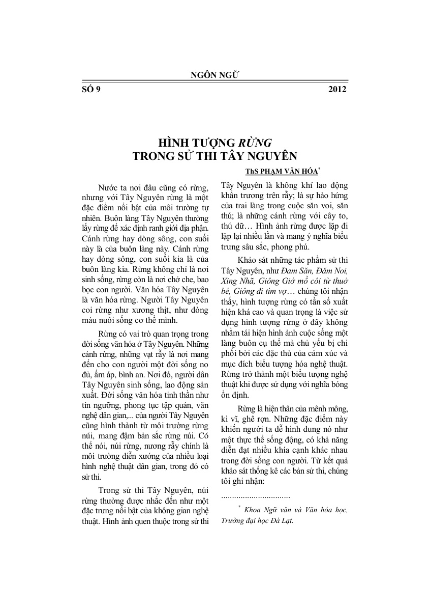 Hình tượng rừng trong sử thi Tây Nguyên