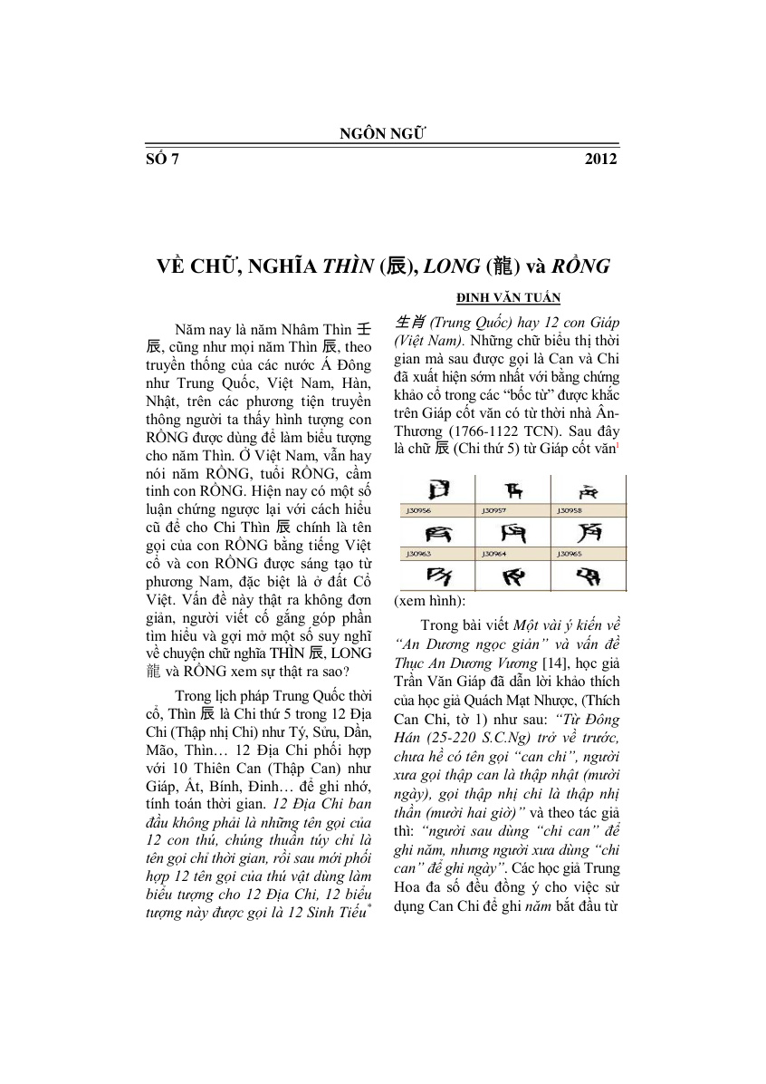 VỀ CHỮ, NGHĨA THÌN (辰), LONG (龍) và RỒNG