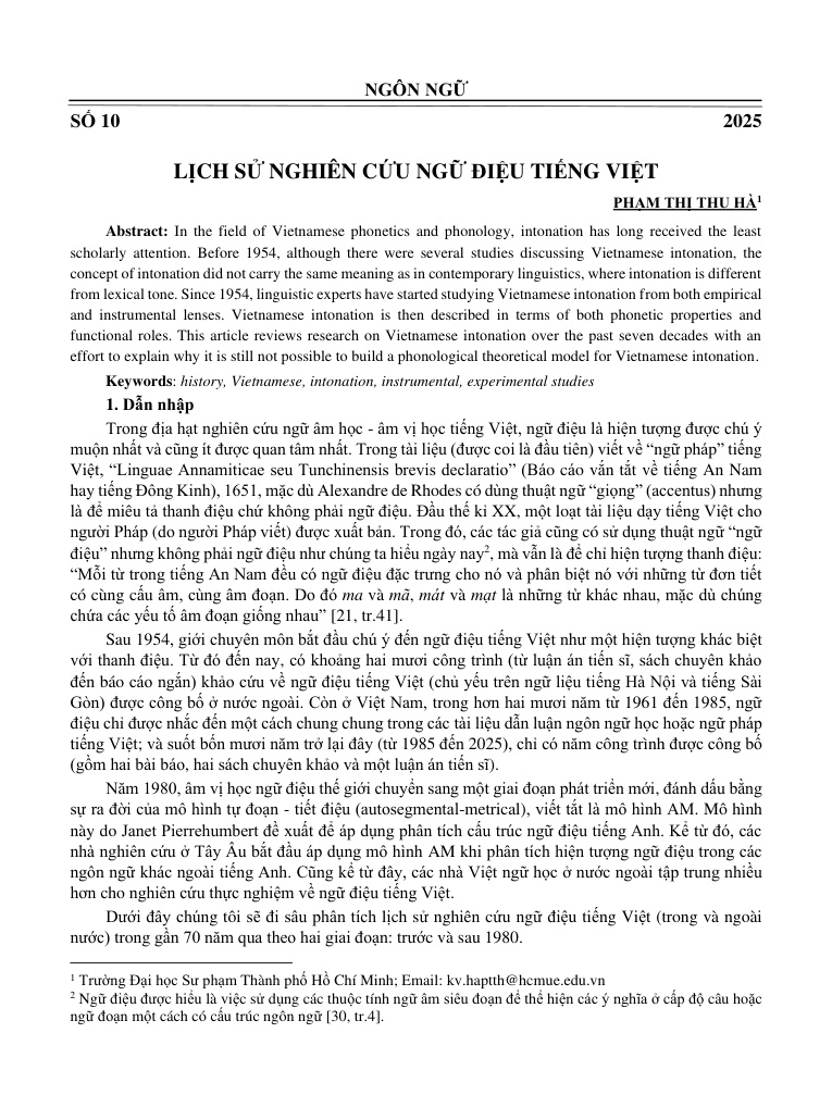 Lịch sử nghiên cứu ngữ điệu tiếng Việt