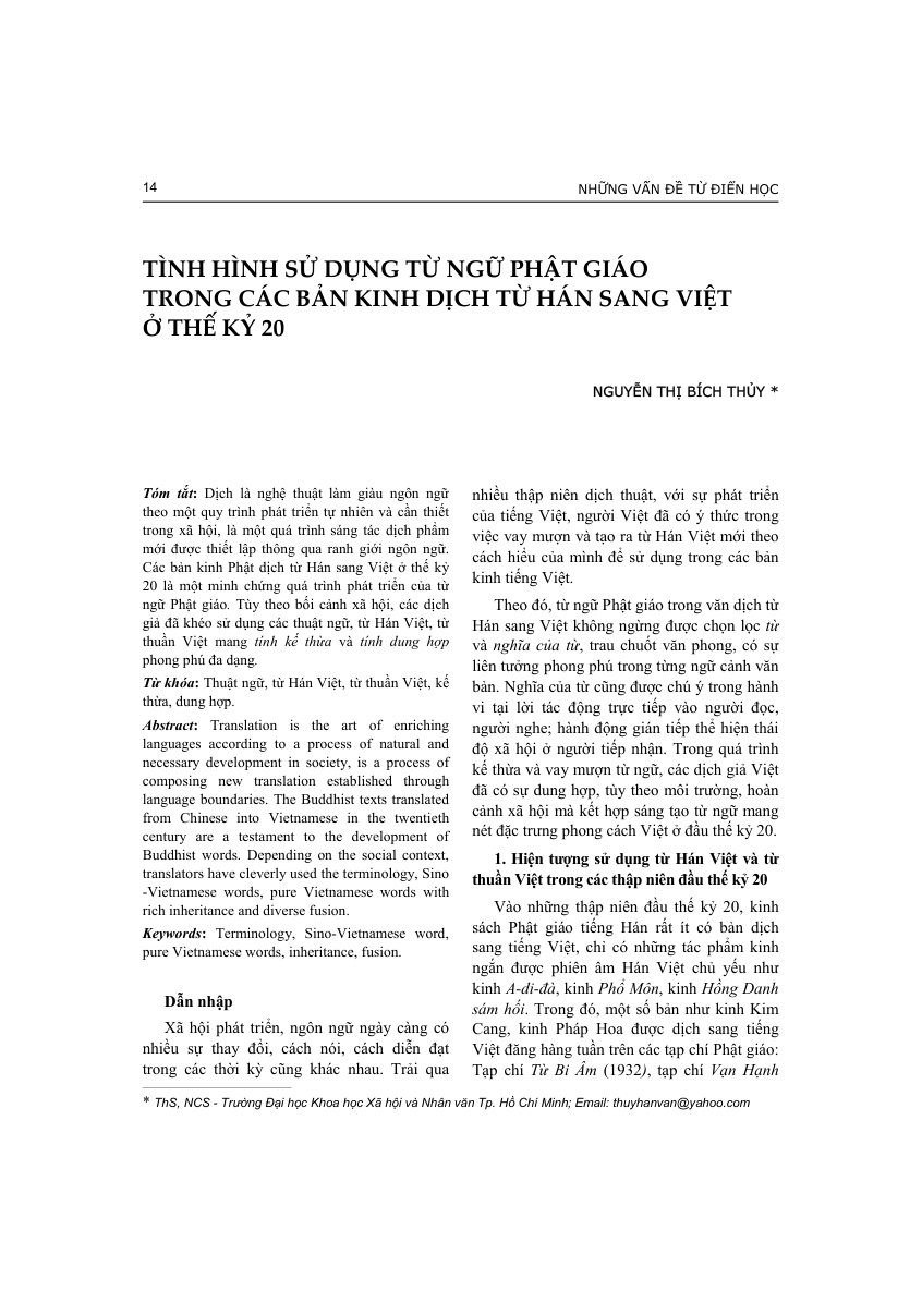 Tình hình sử dụng từ ngữ Phật giáo trong các bản kinh dịch từ Hán sang Việt ở thế kỷ 20