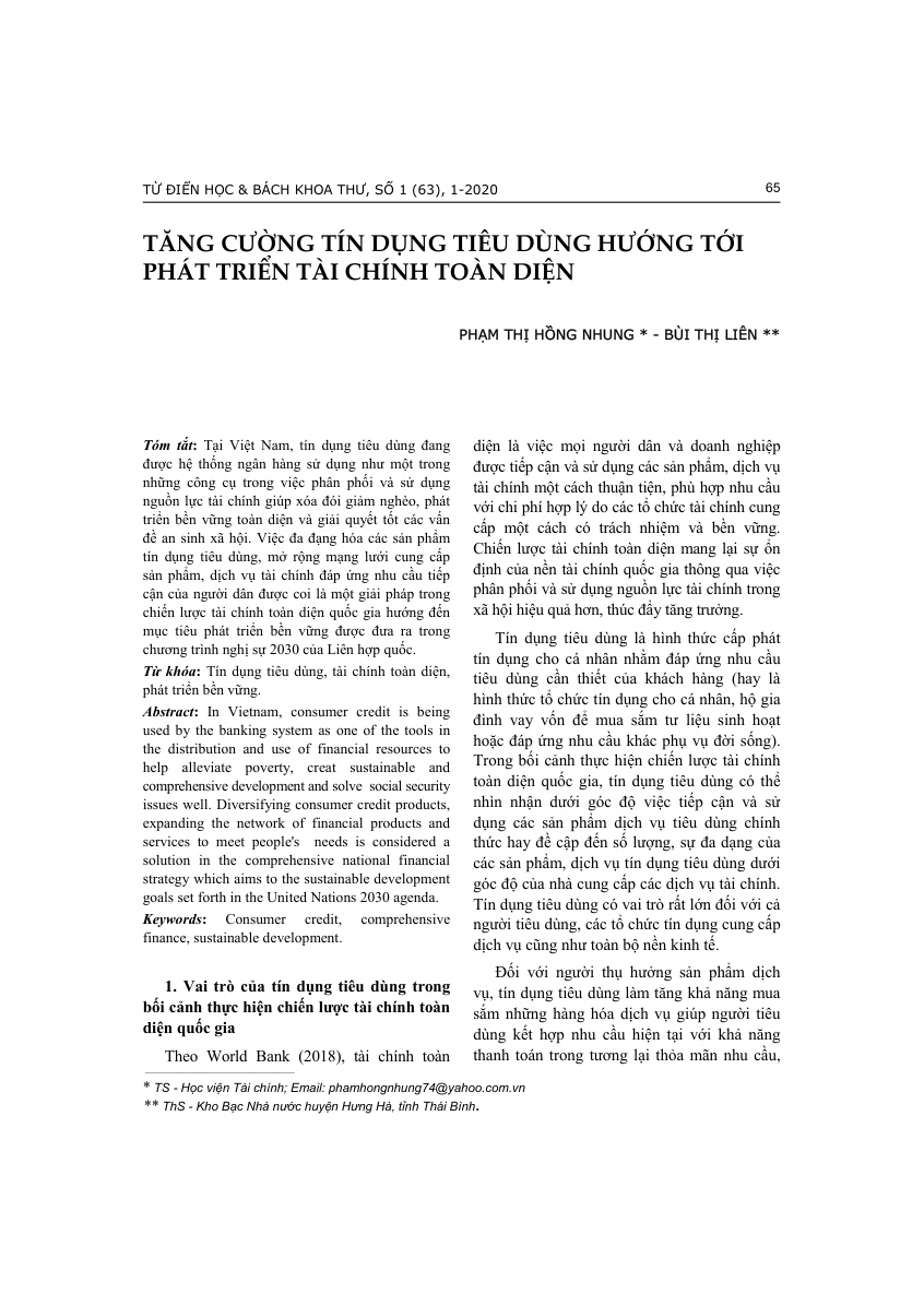TĂNG CƯỜNG TÍN DỤNG TIÊU DÙNG HƯỚNG TỚI PHÁT TRIỂN TÀI CHÍNH TOÀN DIỆN